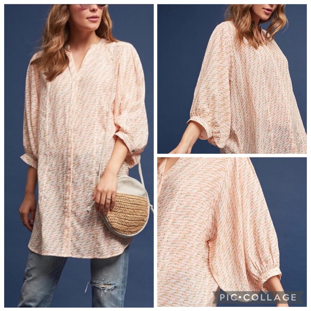 Anthropologie Maeve Floral Lena Yarn Dyed Tunic